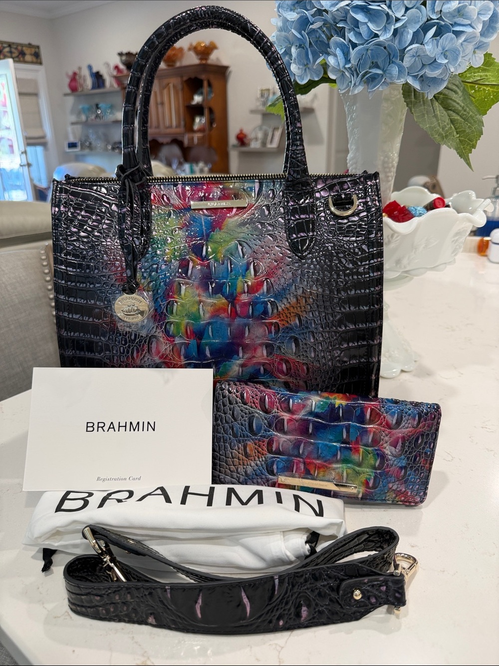 Brahmin Caroline in Black Prism Melbourne with matching Ady Wallet